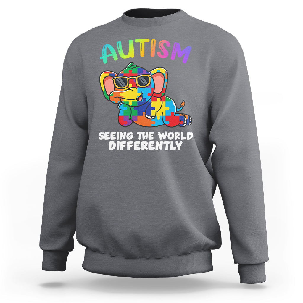Autism Seeing The World Differently Autism Support Elephant Sweatshirt - Wonder Print Shop