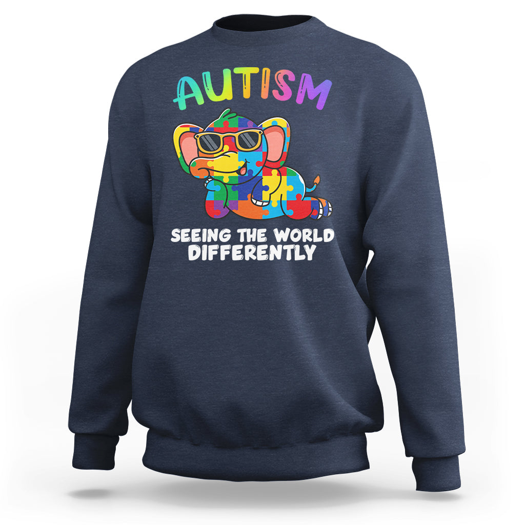 Autism Seeing The World Differently Autism Support Elephant Sweatshirt - Wonder Print Shop