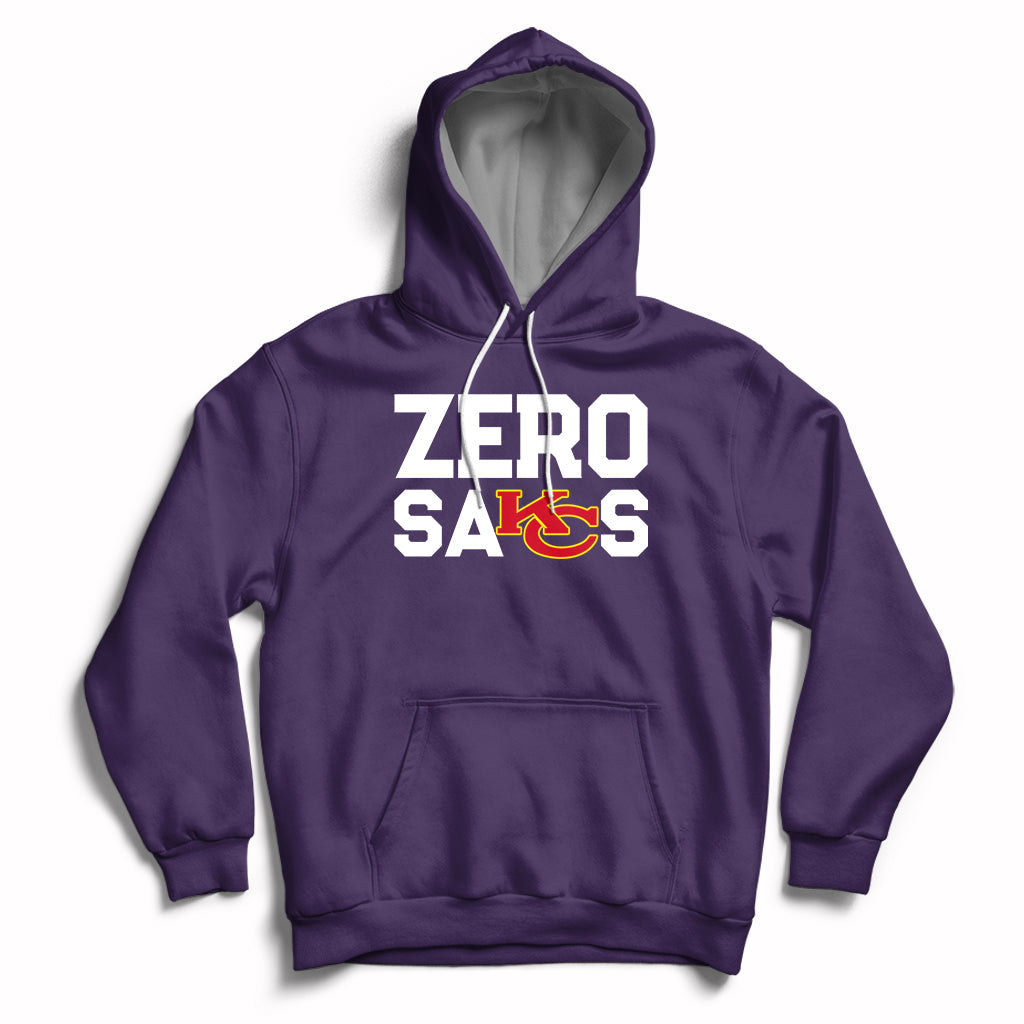 Purple pullover hoodie with front graphic, kangaroo pocket, and hood drawstrings.