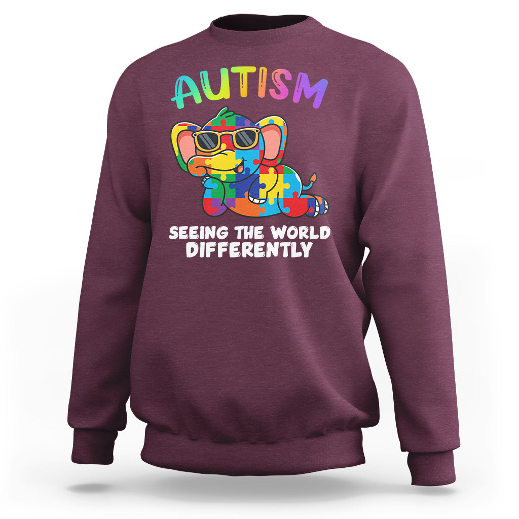 Autism Seeing The World Differently Autism Support Elephant Sweatshirt - Wonder Print Shop