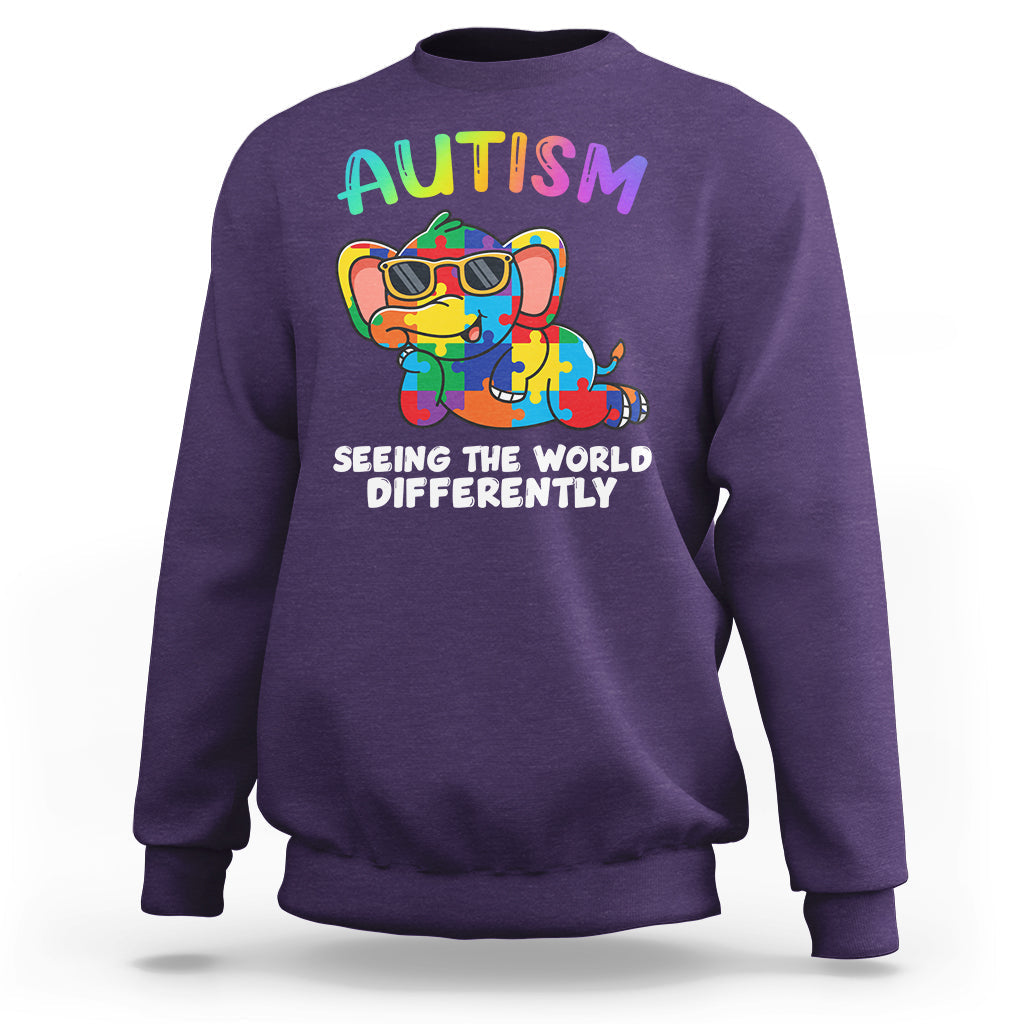 Autism Seeing The World Differently Autism Support Elephant Sweatshirt - Wonder Print Shop
