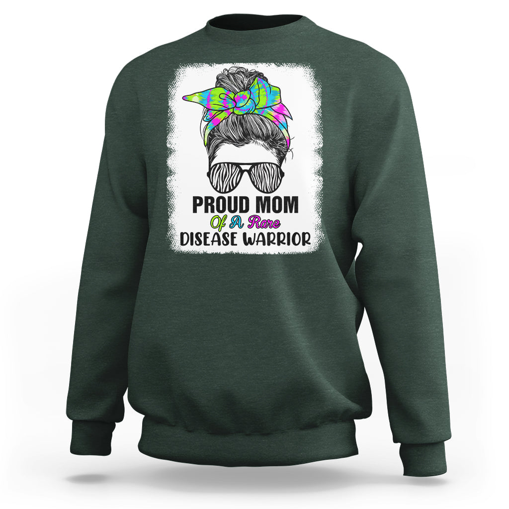 Proud Mom Of A Rare Disease Warrior Rare Disease Awareness Zebra Messy Bun Sweatshirt - Wonder Print Shop