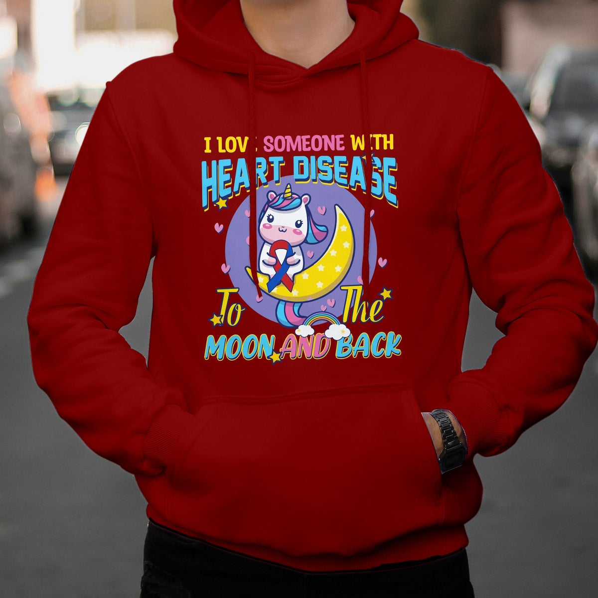 Unicorn I Love Someone With Heart Disease To The Moon & Back Hoodie - Wonder Print Shop