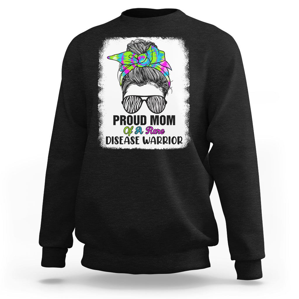 Proud Mom Of A Rare Disease Warrior Rare Disease Awareness Zebra Messy Bun Sweatshirt - Wonder Print Shop