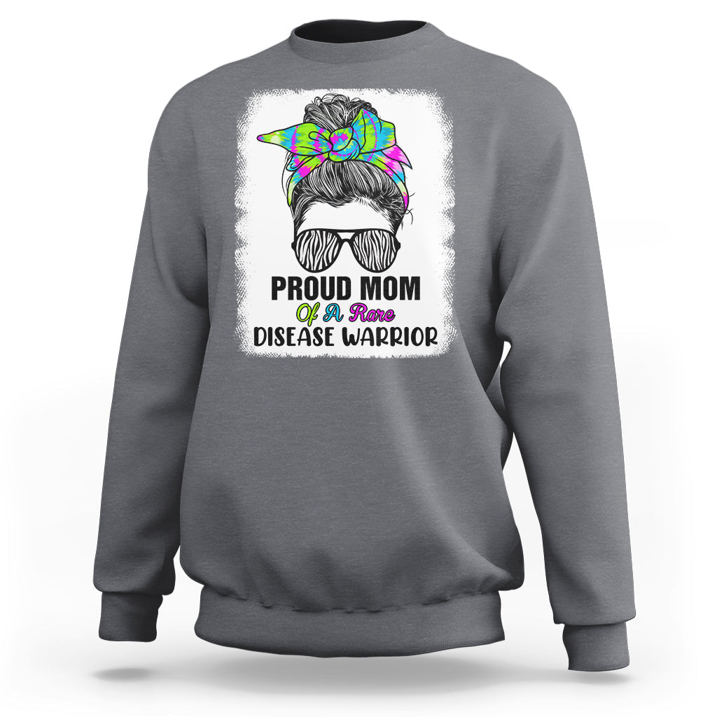Proud Mom Of A Rare Disease Warrior Rare Disease Awareness Zebra Messy Bun Sweatshirt - Wonder Print Shop