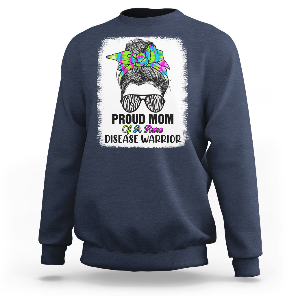 Proud Mom Of A Rare Disease Warrior Rare Disease Awareness Zebra Messy Bun Sweatshirt - Wonder Print Shop