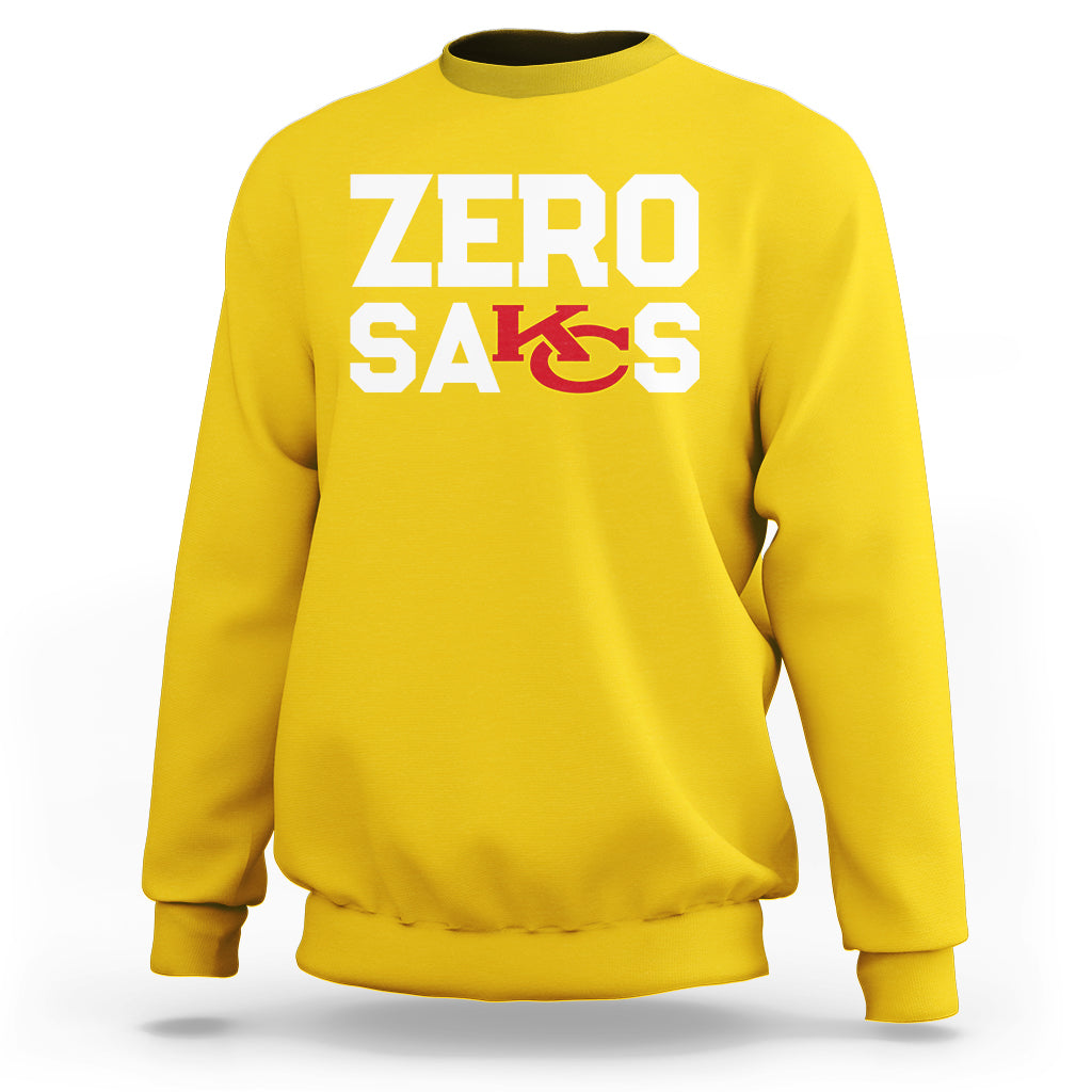 Daisy yellow crewneck sweatshirt with “ZERO SACKS” graphic on the front