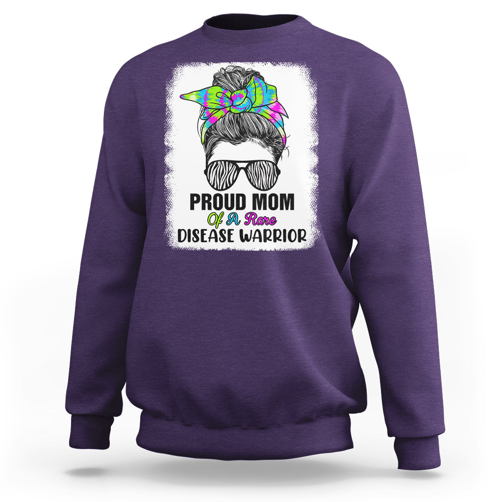Proud Mom Of A Rare Disease Warrior Rare Disease Awareness Zebra Messy Bun Sweatshirt - Wonder Print Shop