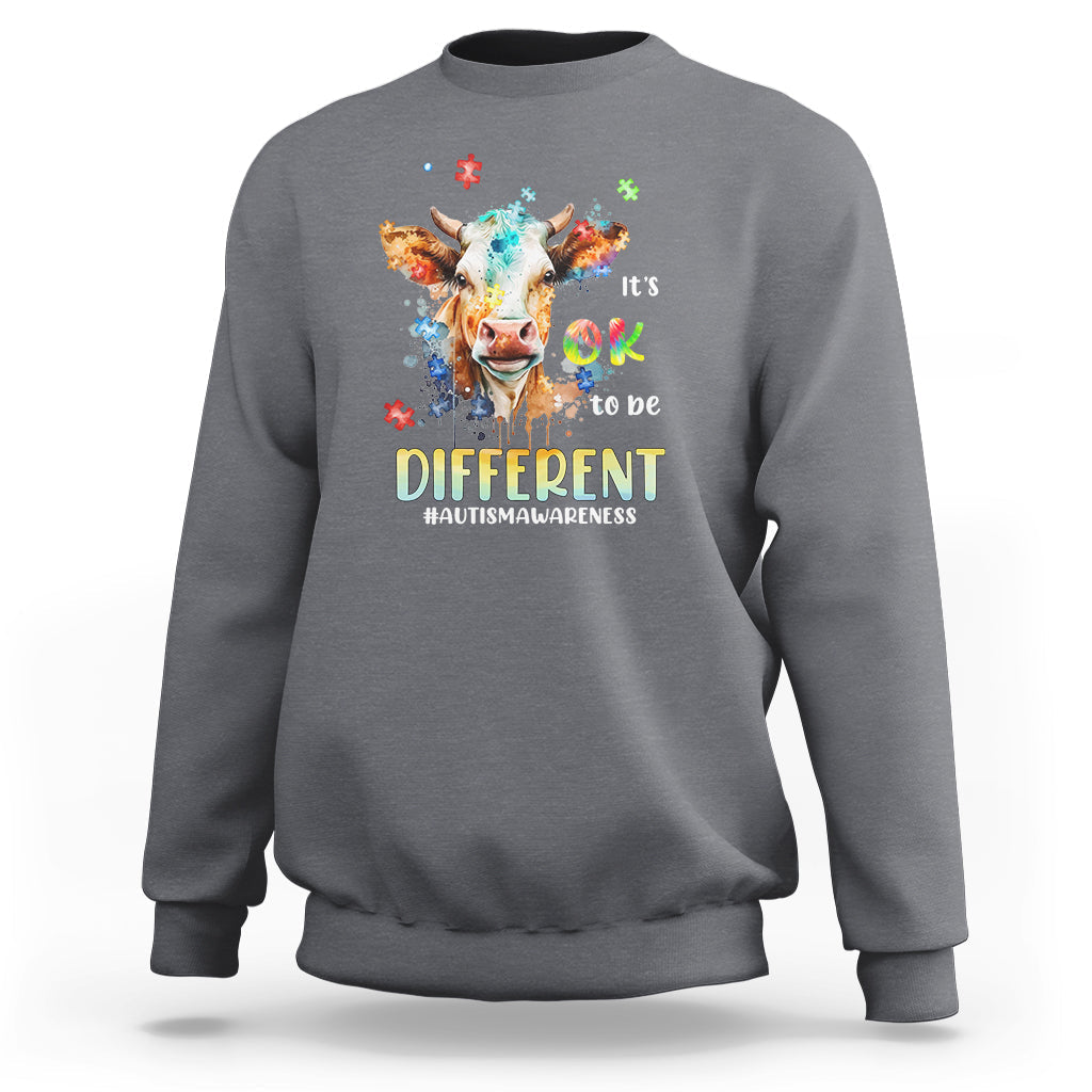 Autism Awareness Acceptance It's Ok To Be Different Cow Sweatshirt - Wonder Print Shop