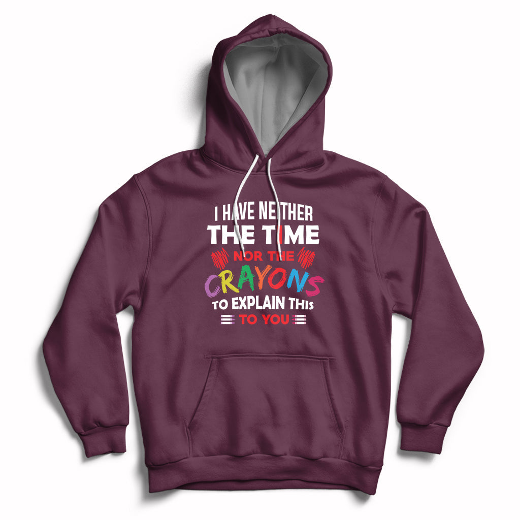 Maroon hoodie with colorful quote graphic, front kangaroo pocket, and drawstring hood