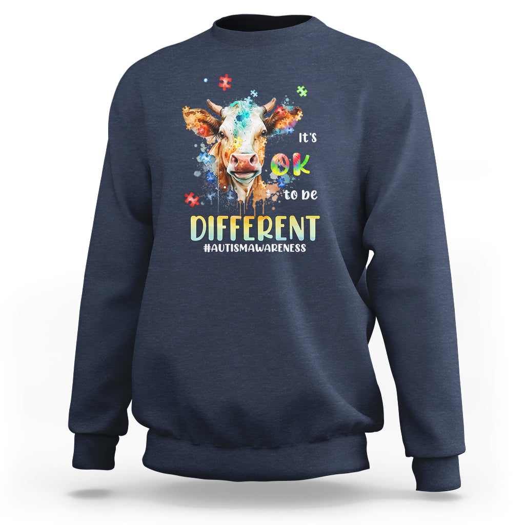 Autism Awareness Acceptance It's Ok To Be Different Cow Sweatshirt - Wonder Print Shop
