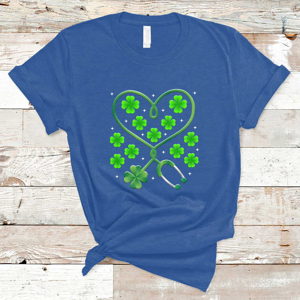 Shamrock Nurse St Patricks Day Stethoscope Heartbeat Clover T Shirt - Wonder Print Shop