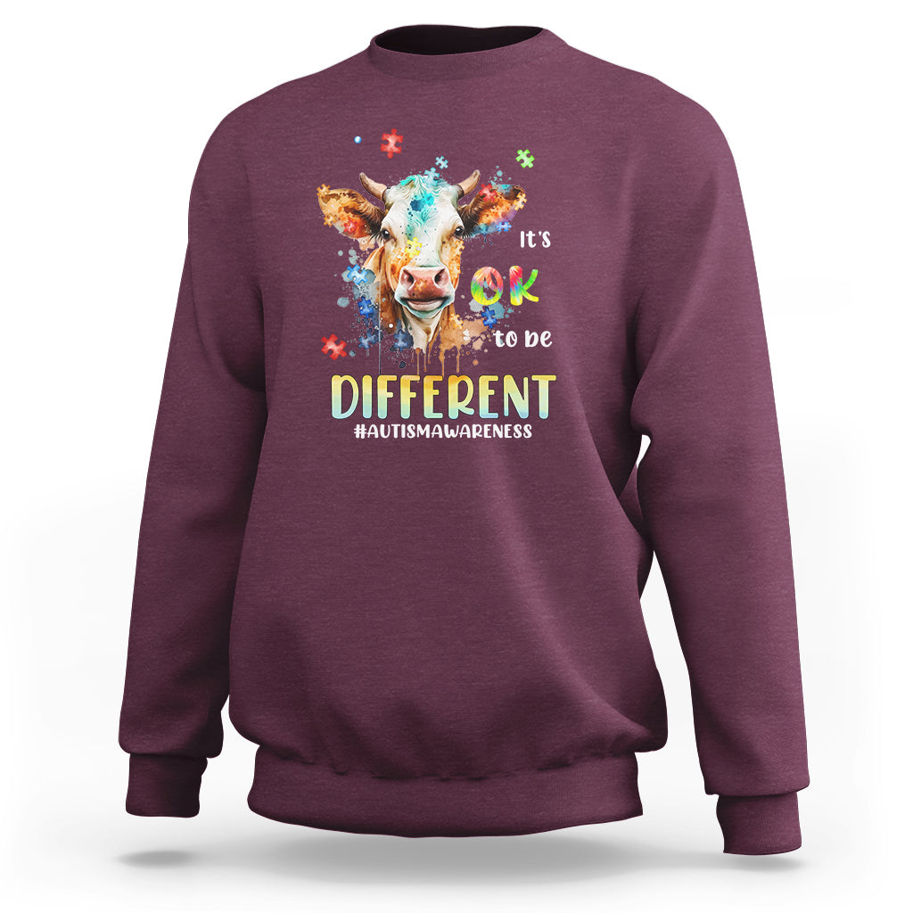 Autism Awareness Acceptance It's Ok To Be Different Cow Sweatshirt - Wonder Print Shop