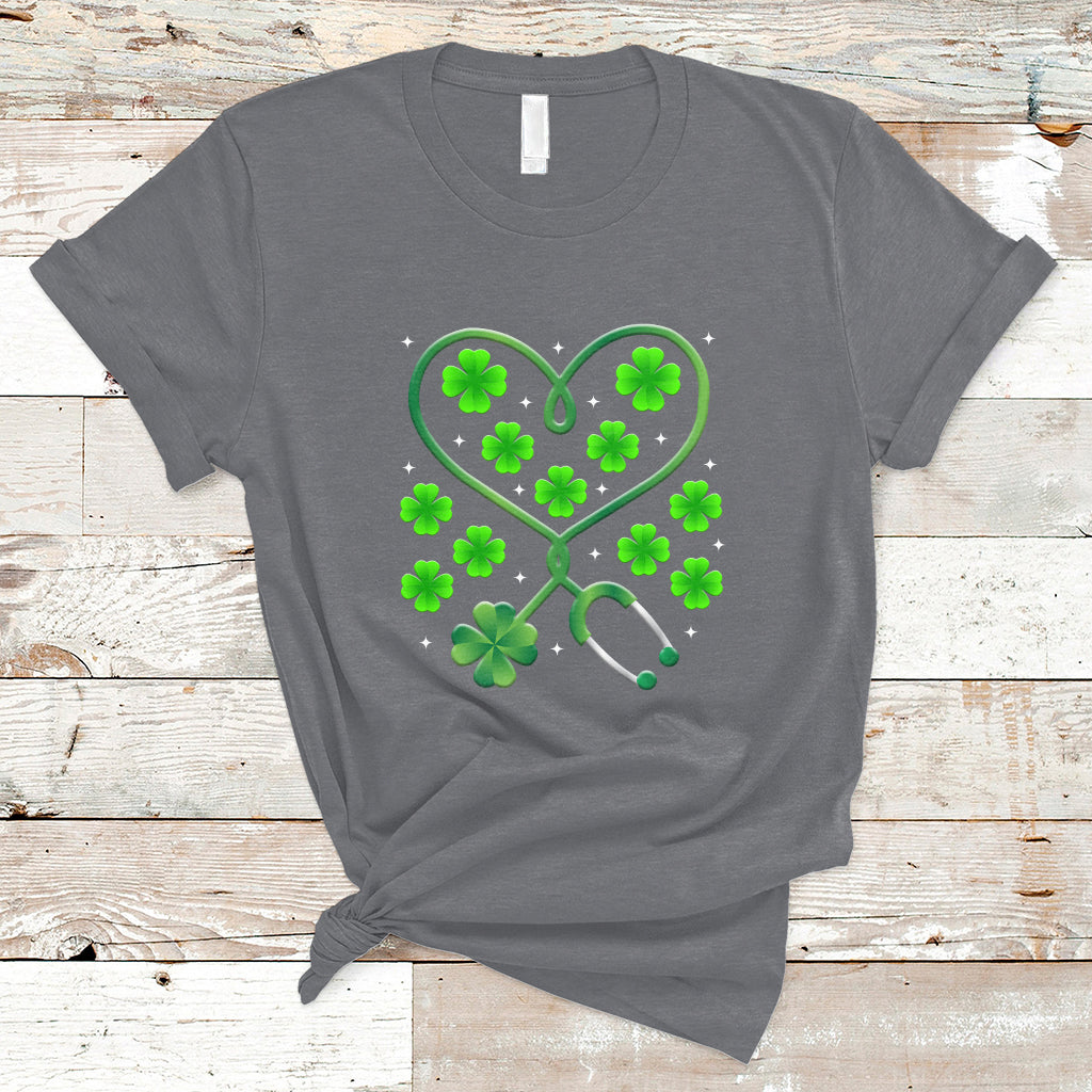 Shamrock Nurse St Patricks Day Stethoscope Heartbeat Clover T Shirt - Wonder Print Shop