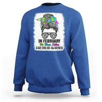 Royal blue crewneck sweatshirt with zebra messy-bun graphic and 'Rare Disease Awareness'