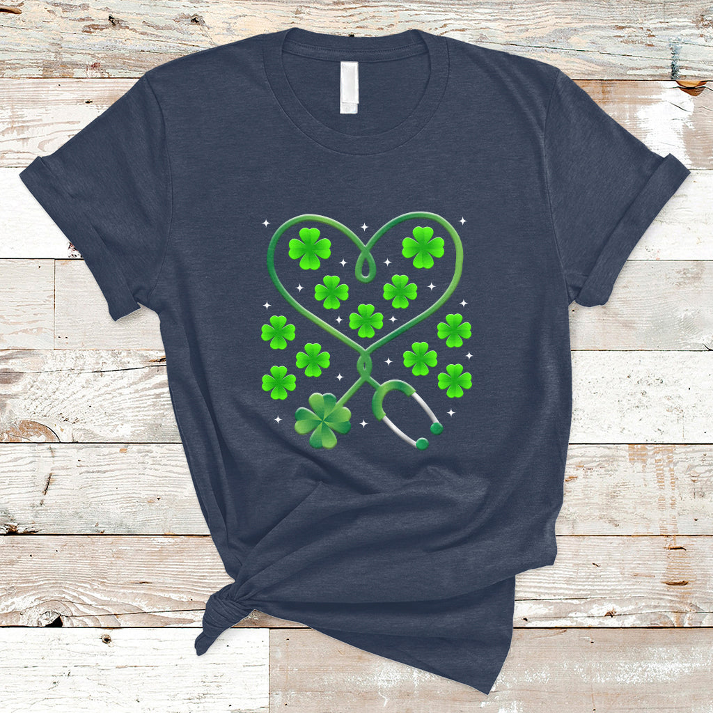 Shamrock Nurse St Patricks Day Stethoscope Heartbeat Clover T Shirt - Wonder Print Shop