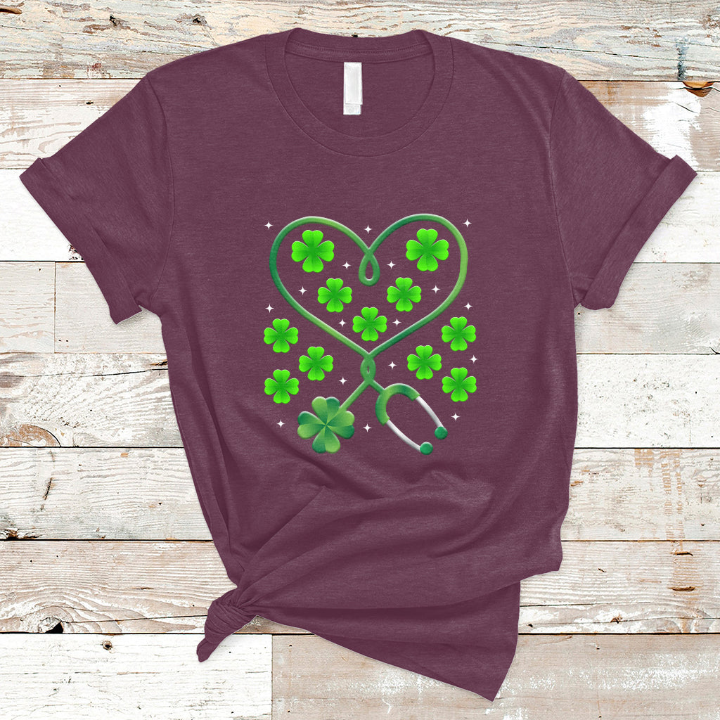 Shamrock Nurse St Patricks Day Stethoscope Heartbeat Clover T Shirt - Wonder Print Shop