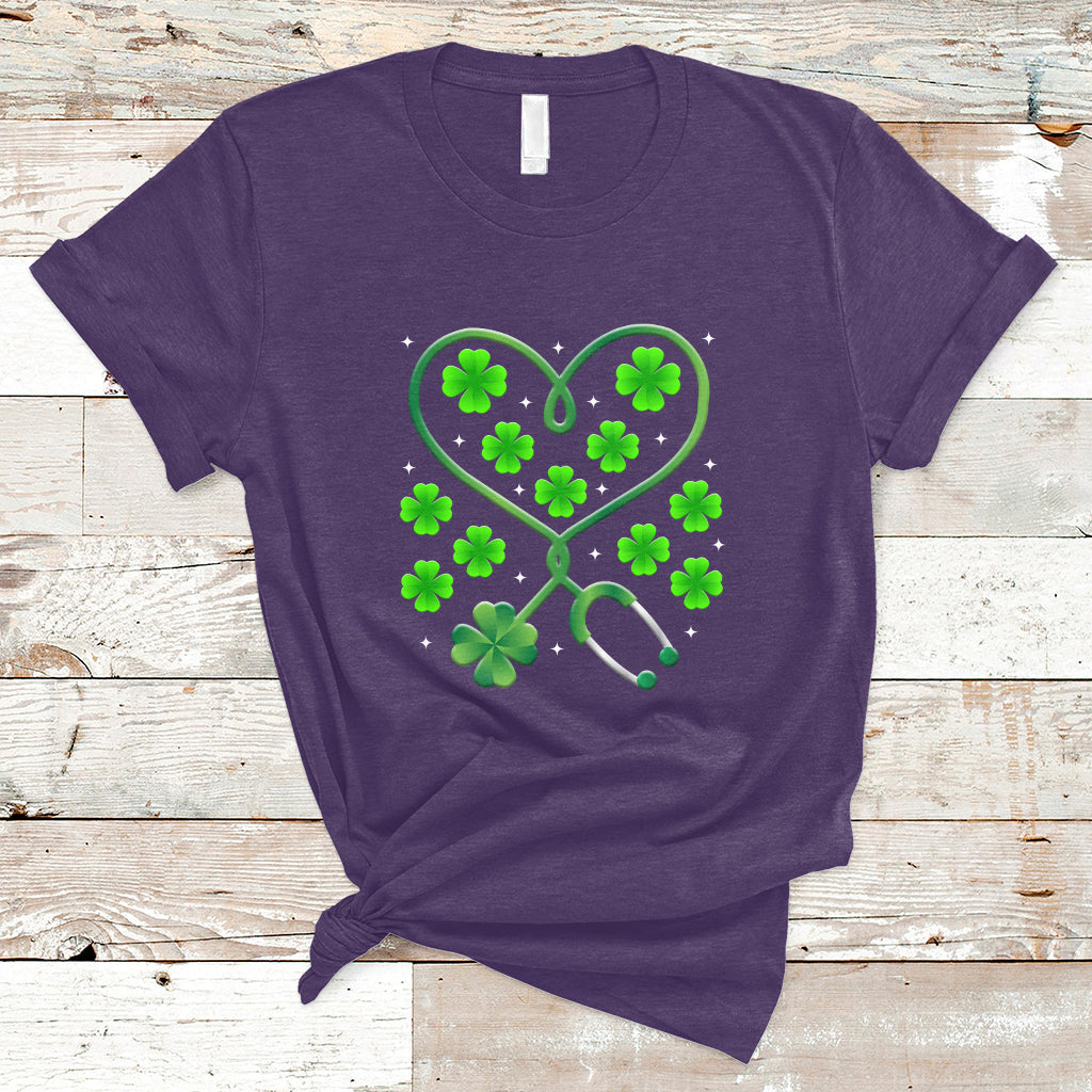 Shamrock Nurse St Patricks Day Stethoscope Heartbeat Clover T Shirt - Wonder Print Shop