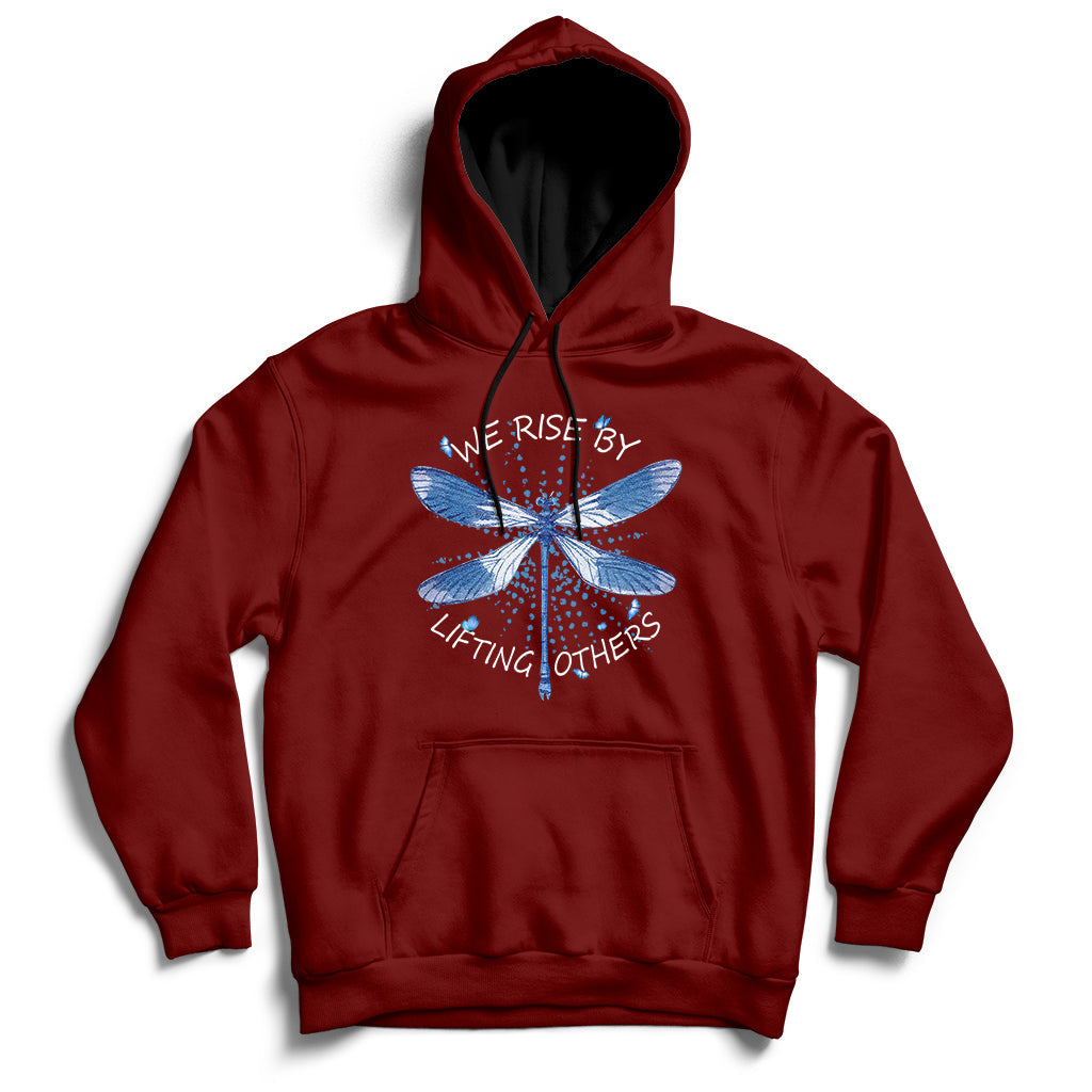 Dragonfly Lover We Rise By Lifting Others Inspirational Hoodie - Wonder Print Shop