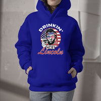 Drinking Like Lincoln 4th of July Men Abraham American Flag Hoodie - Wonder Print Shop
