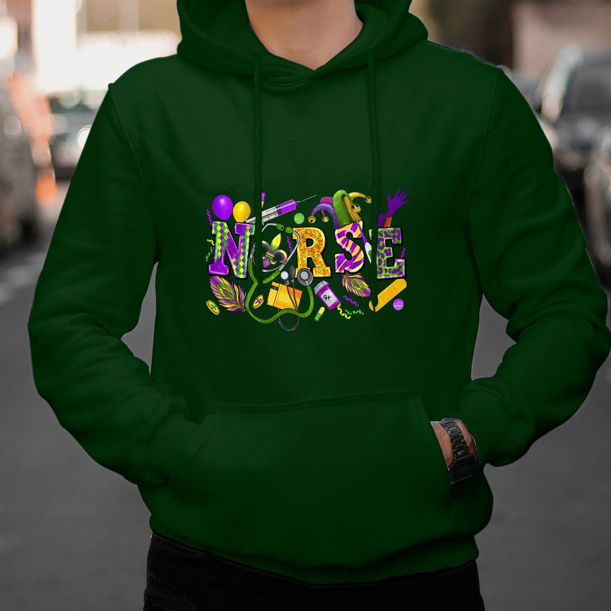 Mardi Gras Nurse Costume Nurse Day Carnival Mask Beads And Blings Hoodie - Wonder Print Shop