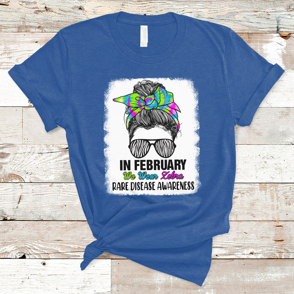 In February We Wear Zebra Rare Disease Awareness Zebra Messy Bun T Shirt - Wonder Print Shop