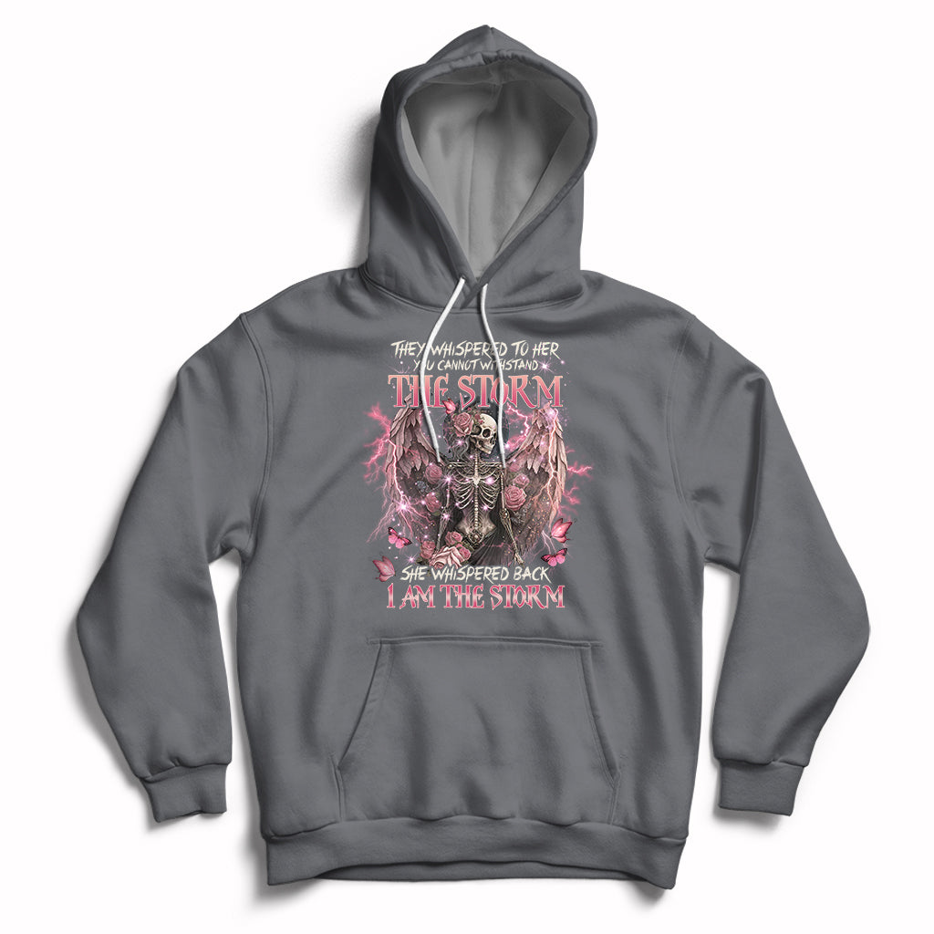 Charcoal skeleton fairy skull graphic hoodie with front pocket and pullover hood