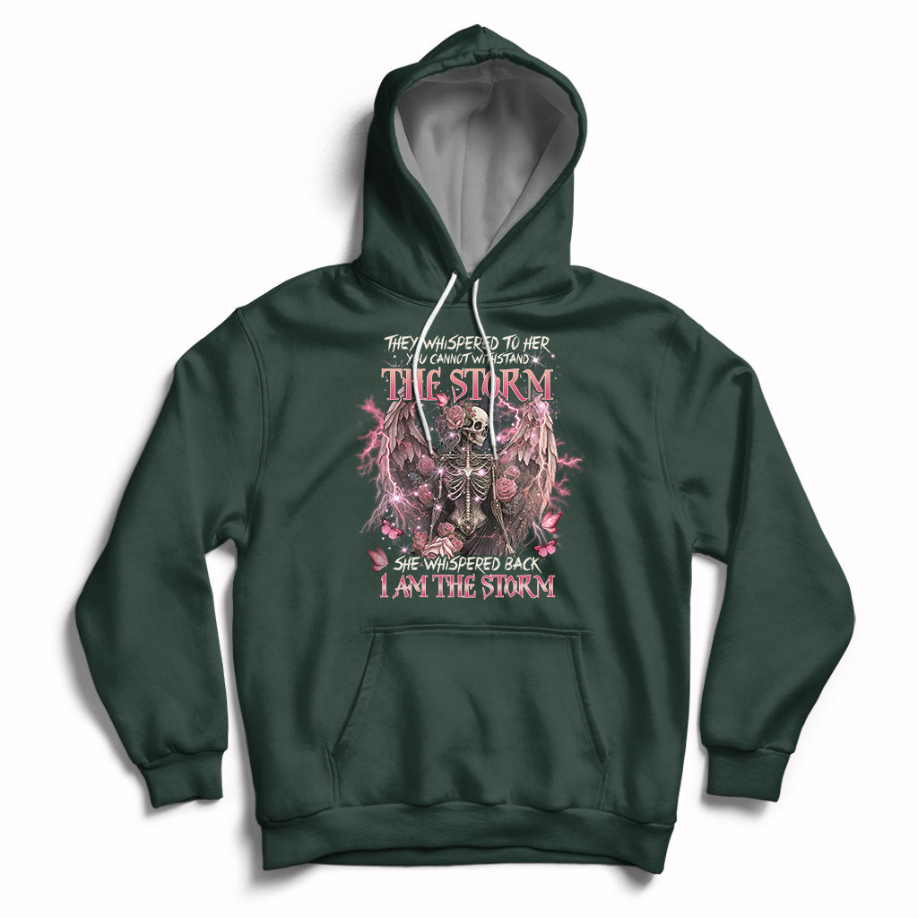 Forest green skeleton fairy skull graphic hoodie with front pocket and pullover hood