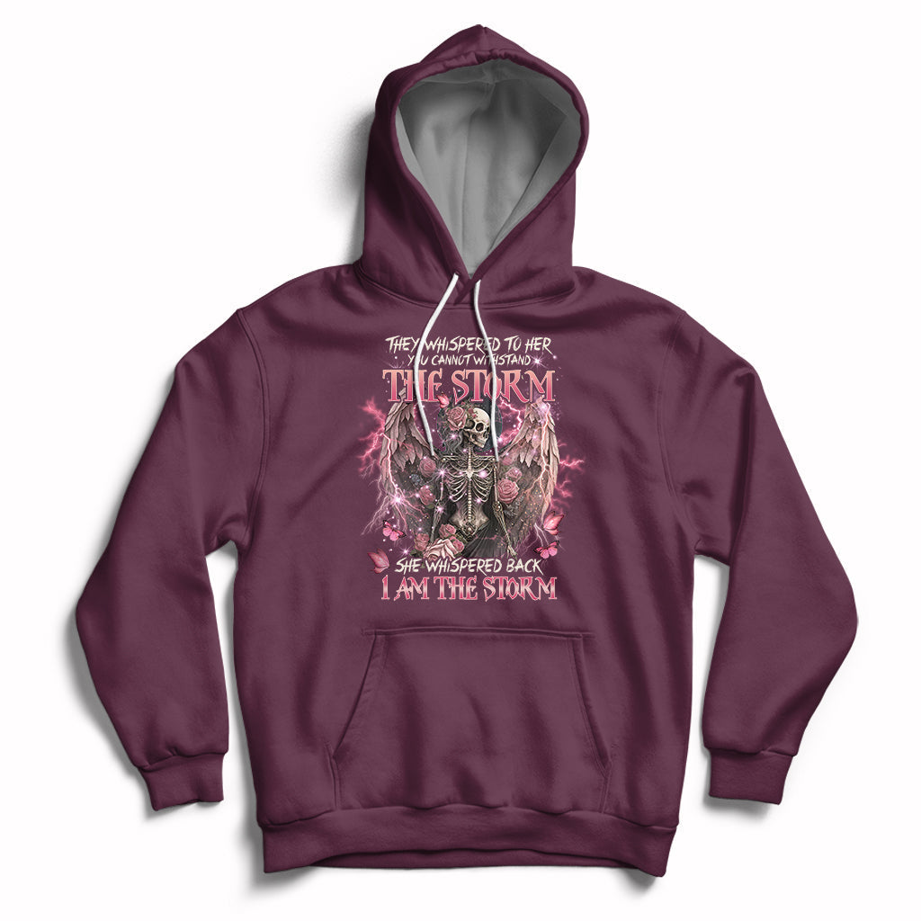 Maroon skeleton fairy skull graphic hoodie with front pocket and pullover hood