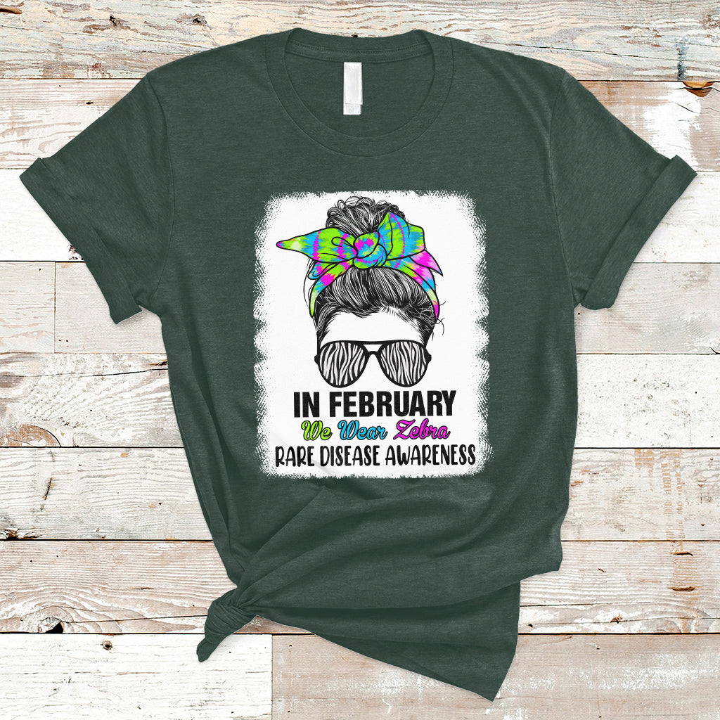 In February We Wear Zebra Rare Disease Awareness Zebra Messy Bun T Shirt - Wonder Print Shop