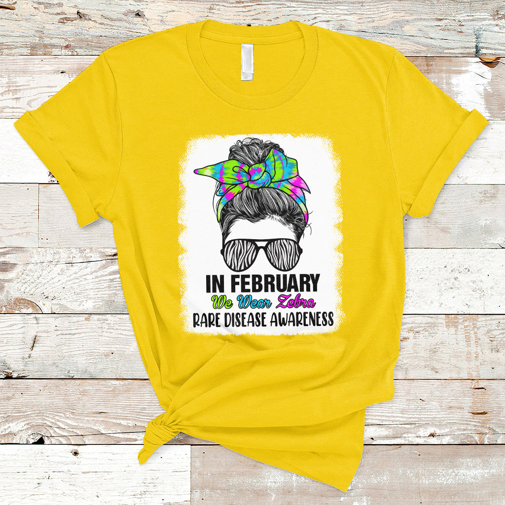 In February We Wear Zebra Rare Disease Awareness Zebra Messy Bun T Shirt - Wonder Print Shop