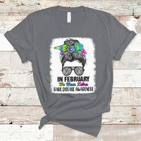 In February We Wear Zebra Rare Disease Awareness Zebra Messy Bun T Shirt - Wonder Print Shop