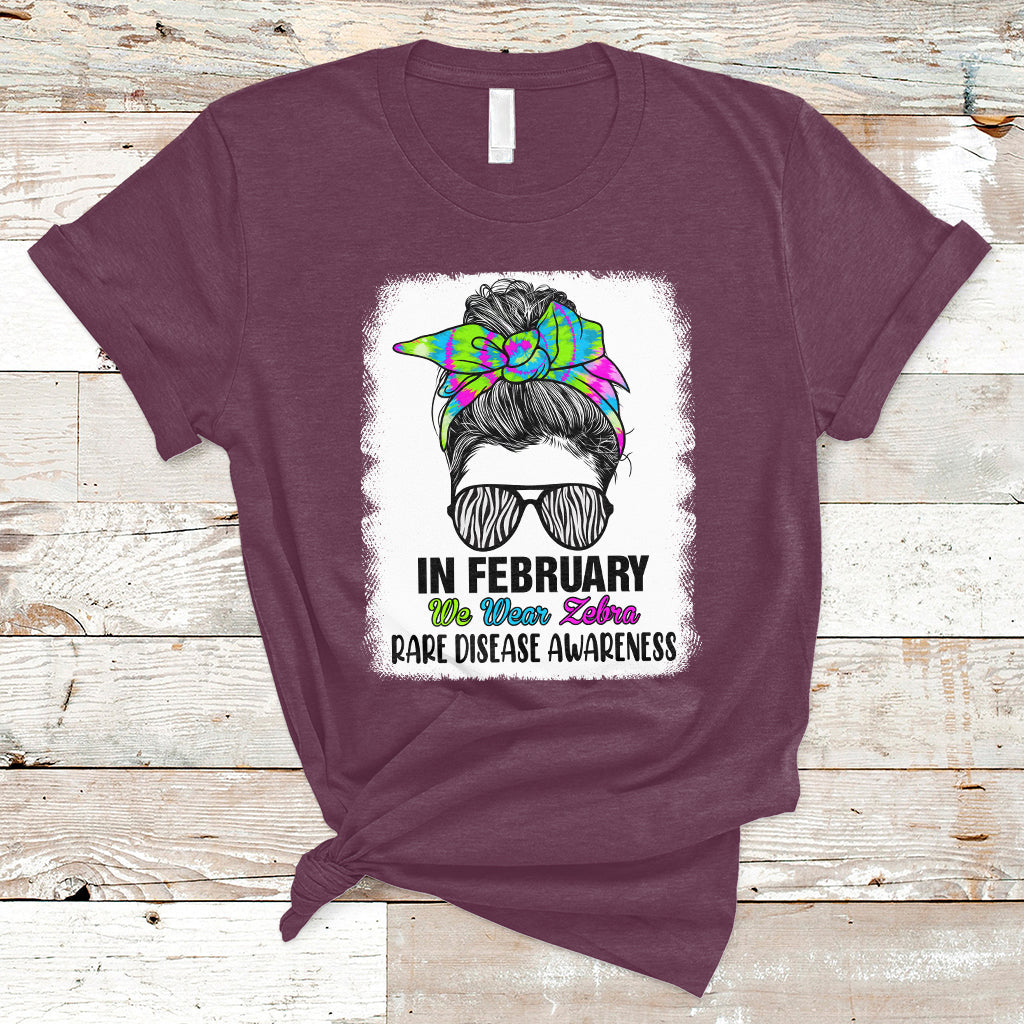 In February We Wear Zebra Rare Disease Awareness Zebra Messy Bun T Shirt - Wonder Print Shop