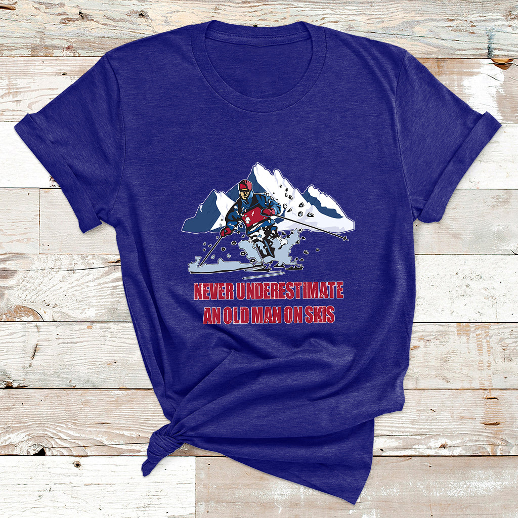 Never Underestimate An Old Man On Skis Funny Skiing Skier T Shirt - Wonder Print Shop