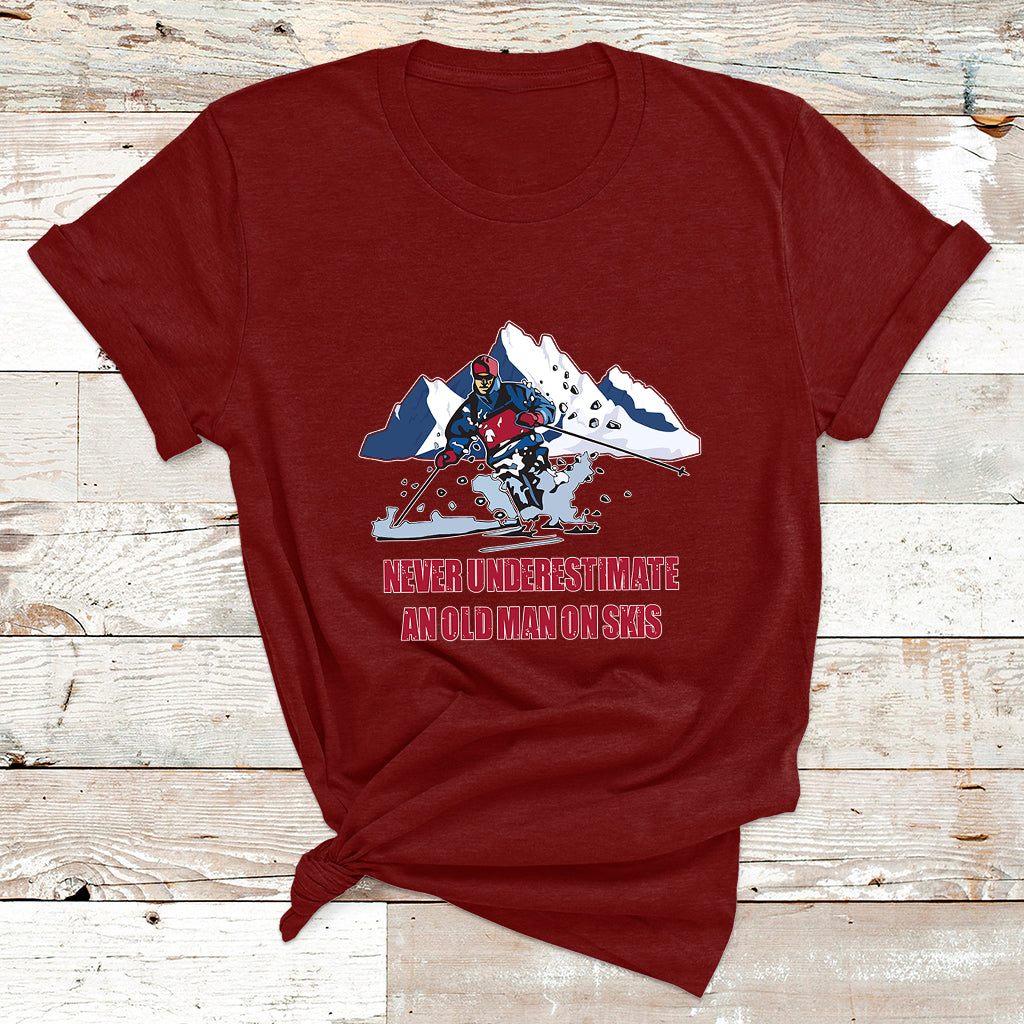 Never Underestimate An Old Man On Skis Funny Skiing Skier T Shirt - Wonder Print Shop
