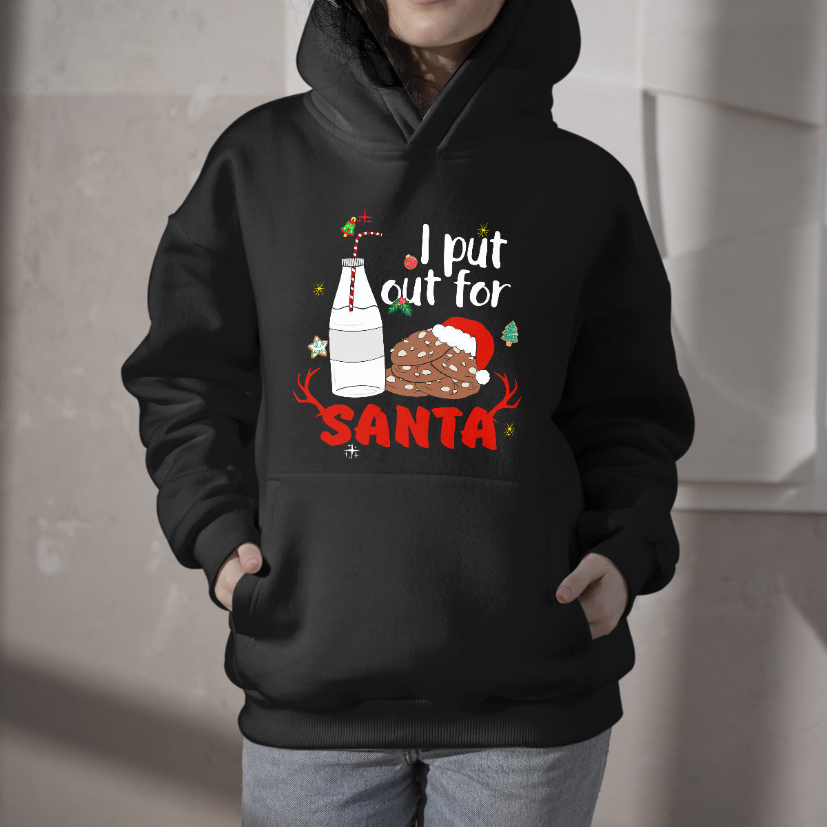 I Put Out For Santa Funny Christmas Cookies and Milk, Christmas Santa Hoodie - Wonder Print Shop