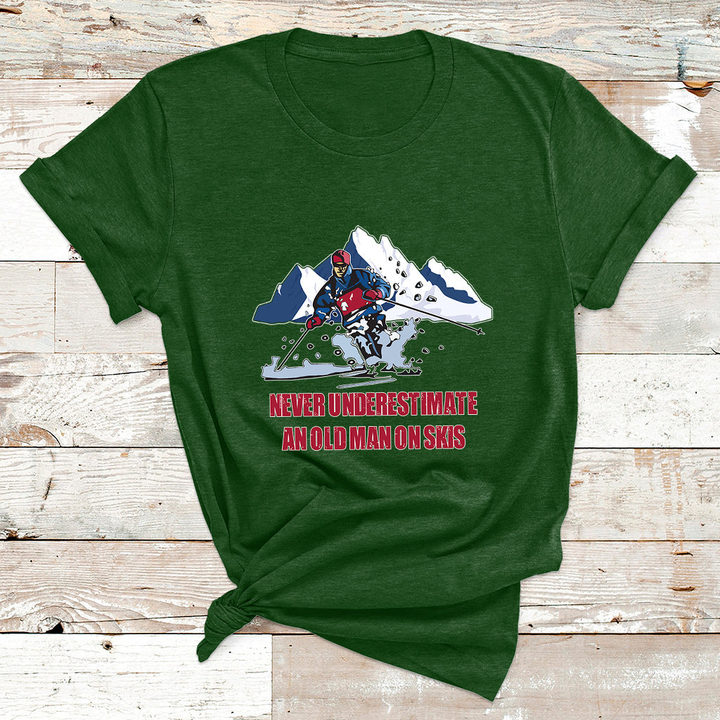 Never Underestimate An Old Man On Skis Funny Skiing Skier T Shirt - Wonder Print Shop