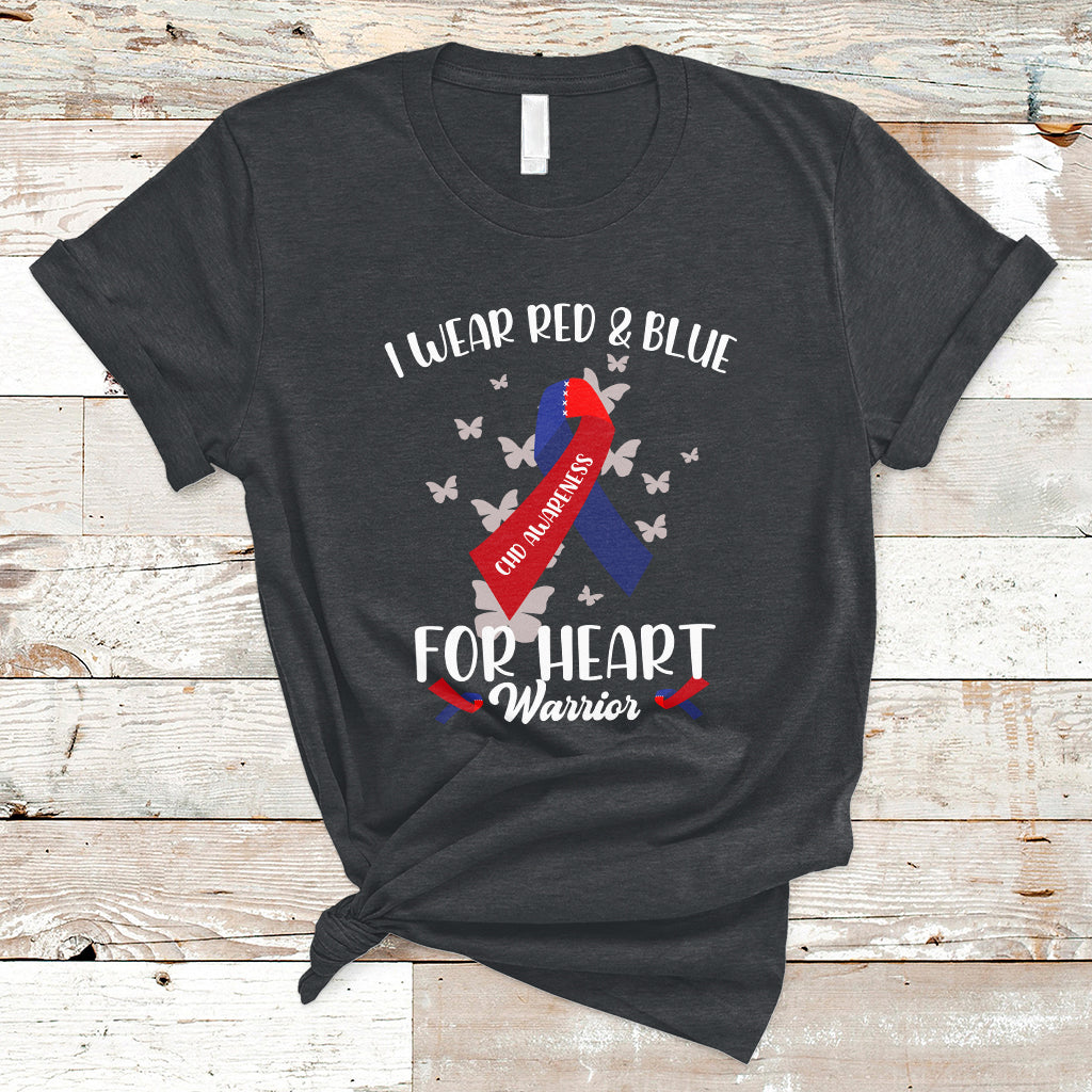 In February I Wear Red And Blue For Heart Warrior CHD Month T-Shirt - Wonder Print Shop