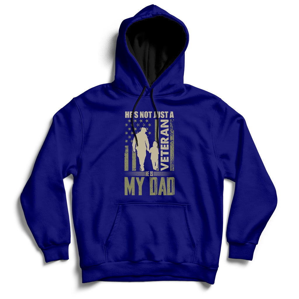 Veterans Day graphic pullover hoodie, dark blue with front pocket and drawstring
