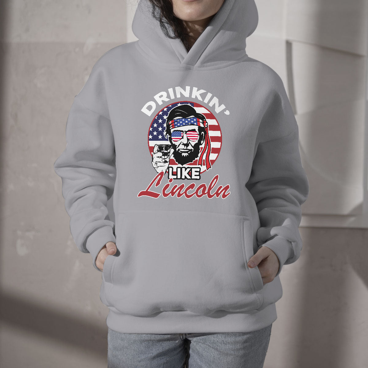 Drinking Like Lincoln 4th of July Men Abraham American Flag Hoodie - Wonder Print Shop