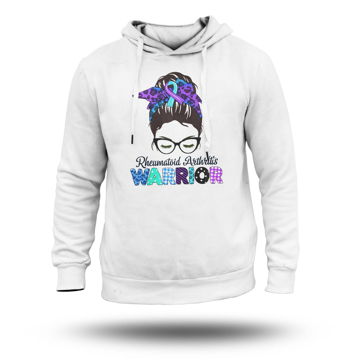 Rheumatoid Arthritis Warrior Messy Bun Blue Purple Ribbon, Awareness Hoodie - Wonder Print Shop