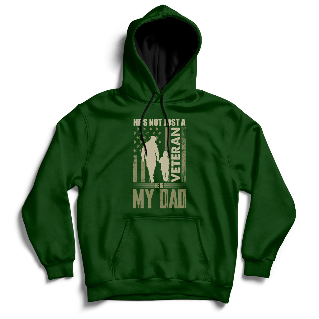 Veterans Day graphic pullover hoodie, forest green with front pocket and drawstring