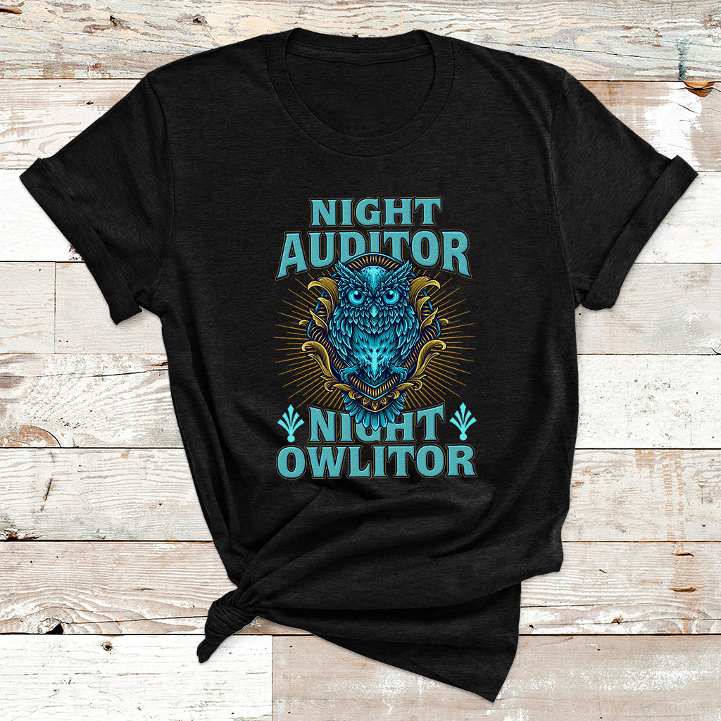 Night Audito Night Owlitor T Shirt - Wonder Print Shop