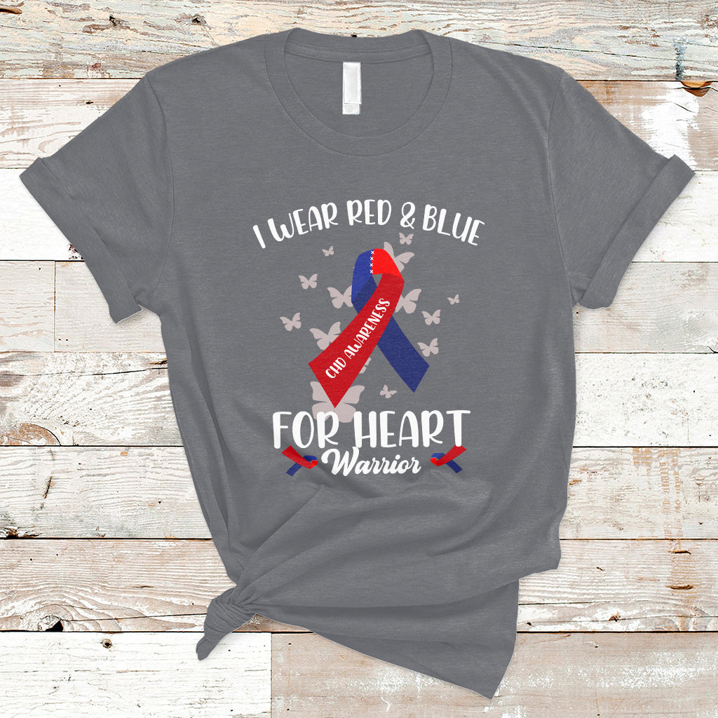 In February I Wear Red And Blue For Heart Warrior CHD Month T-Shirt - Wonder Print Shop