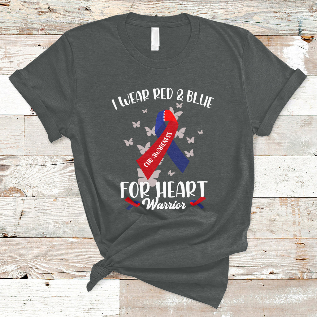 In February I Wear Red And Blue For Heart Warrior CHD Month T-Shirt - Wonder Print Shop
