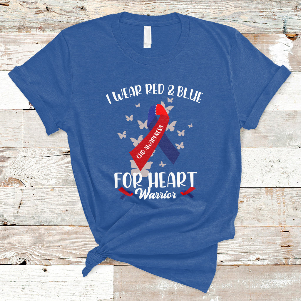 In February I Wear Red And Blue For Heart Warrior CHD Month T-Shirt - Wonder Print Shop