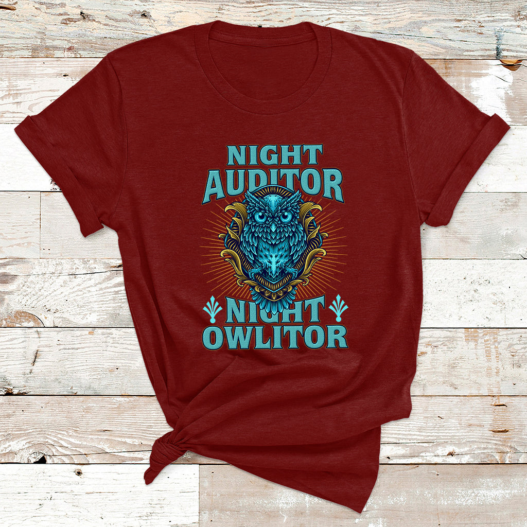 Night Audito Night Owlitor T Shirt - Wonder Print Shop