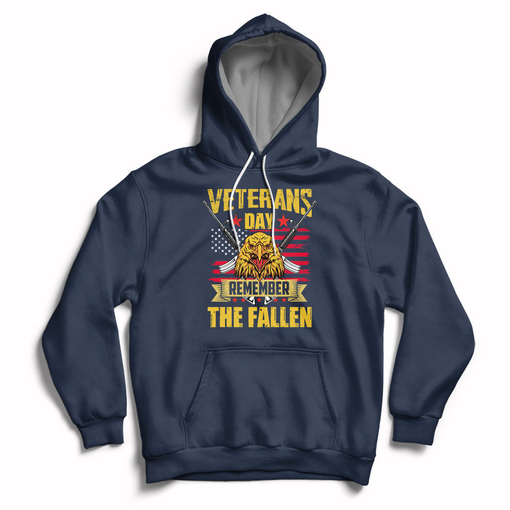 Navy Veterans Day hoodie with eagle graphic and “Remember the Fallen” text on front