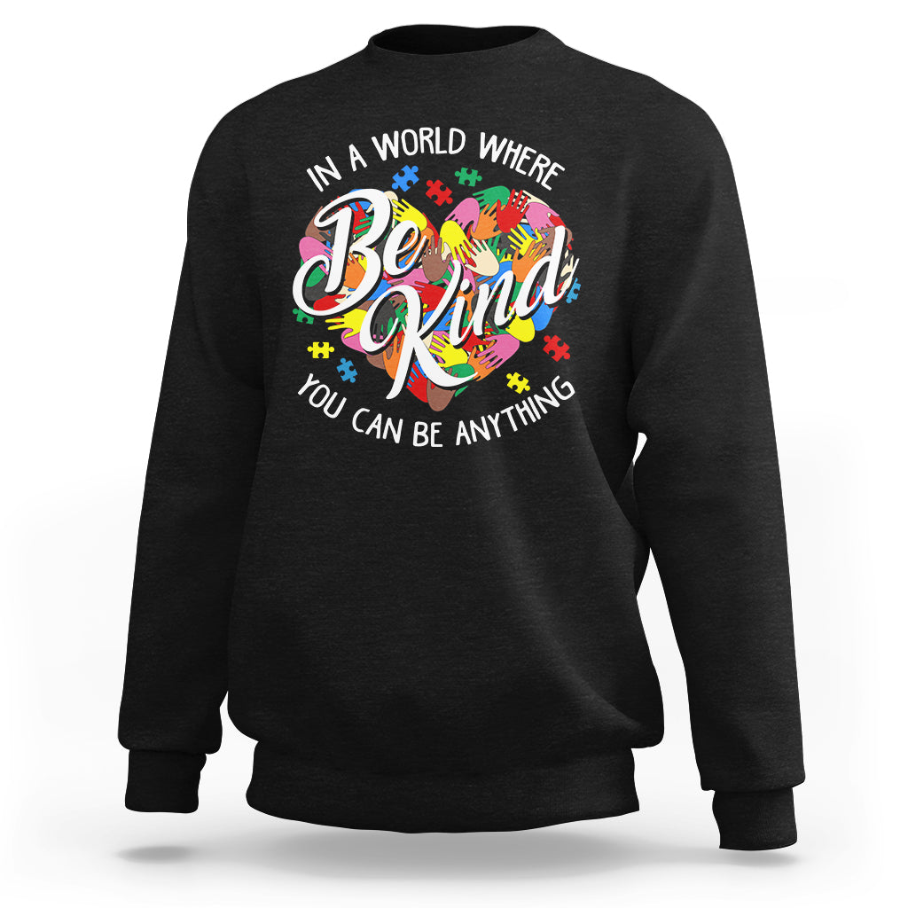 Autism Awareness Be Kind Heart Autistic Support Inclusion Sweatshirt - Wonder Print Shop