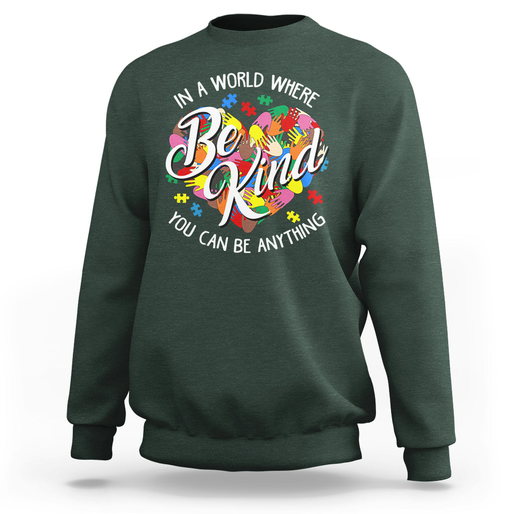Autism Awareness Be Kind Heart Autistic Support Inclusion Sweatshirt - Wonder Print Shop